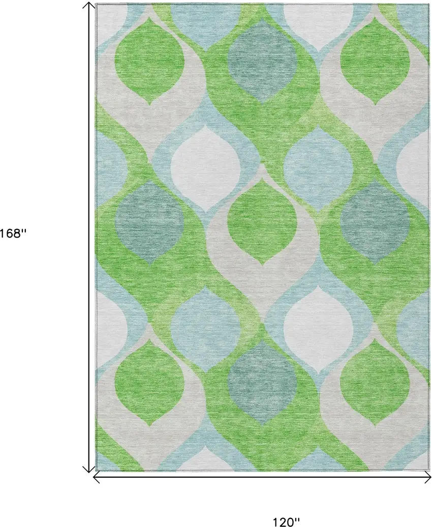 Lime Green Sky Blue And Denim Blue Ogee Washable Indoor Outdoor Area Rug Photo 3