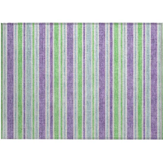 Green Purple and Blue Striped Washable Non Skid Indoor Outdoor Area Rug Photo 2