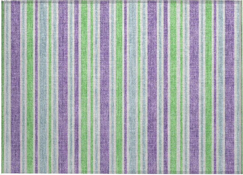 Green Purple and Blue Striped Washable Non Skid Indoor Outdoor Area Rug Photo 2