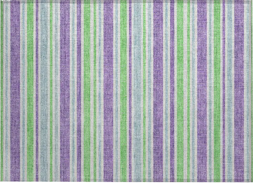 Green Purple and Blue Striped Washable Non Skid Indoor Outdoor Area Rug Photo 2