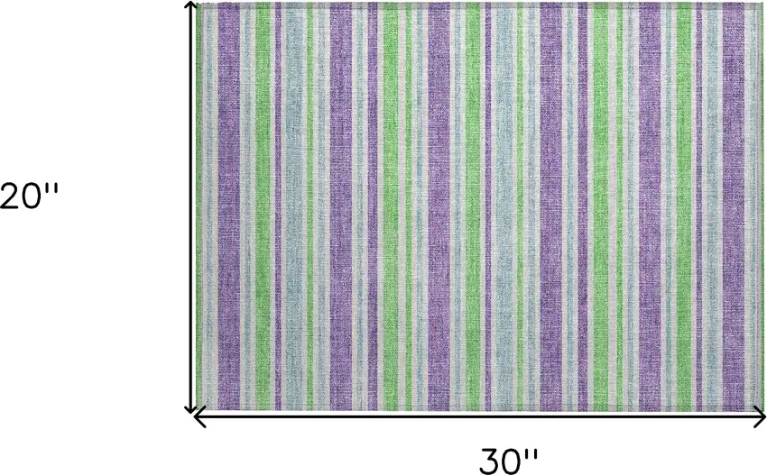 Green Purple and Blue Striped Washable Non Skid Indoor Outdoor Area Rug Photo 3
