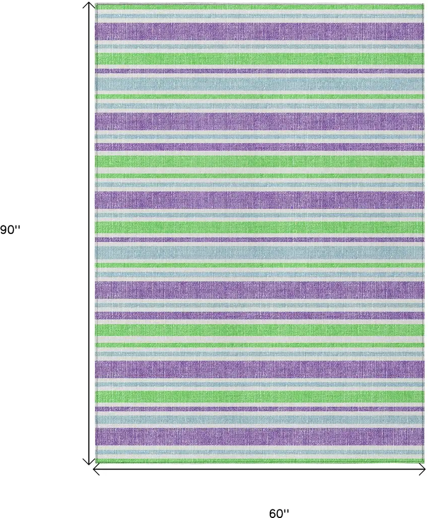 Lime Green Striped Washable Non Skid Indoor Outdoor Area Rug Photo 9