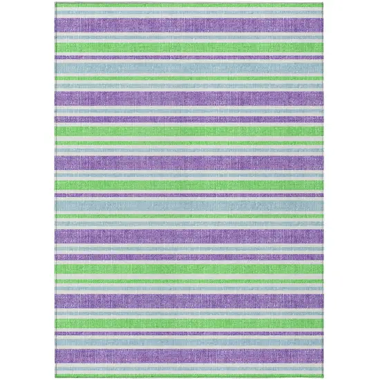 Green Purple and Blue Striped Washable Non Skid Indoor Outdoor Area Rug Photo 2