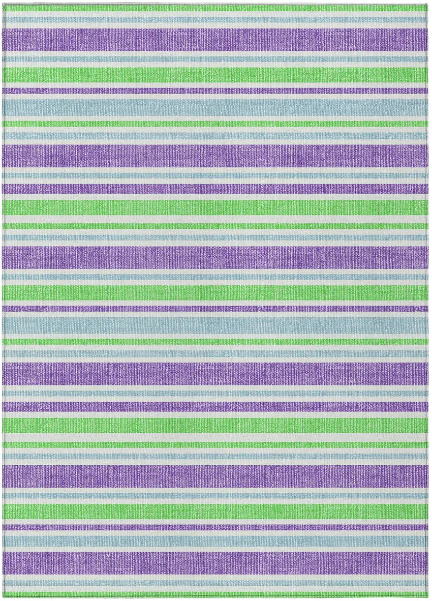 Green Purple and Blue Striped Washable Non Skid Indoor Outdoor Area Rug Photo 2