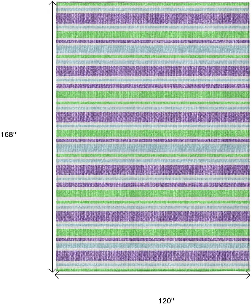 Green Purple and Blue Striped Washable Non Skid Indoor Outdoor Area Rug Photo 3