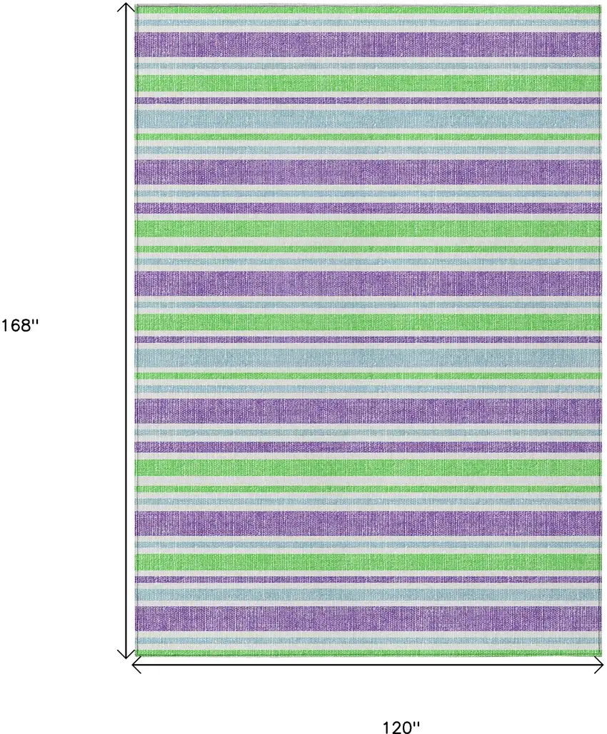 Green Purple and Blue Striped Washable Non Skid Indoor Outdoor Area Rug Photo 3