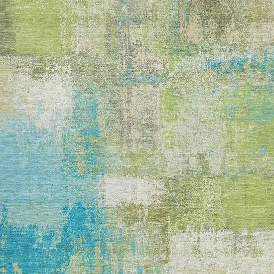 Lime Green Teal And Ivory Abstract Washable Area Rug With UV Protection Photo 2