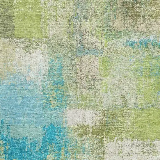 Lime Green Teal And Ivory Abstract Washable Area Rug With UV Protection Photo 2