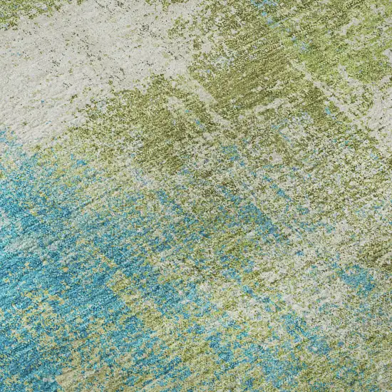 Lime Green Teal And Ivory Abstract Washable Area Rug With UV Protection Photo 9