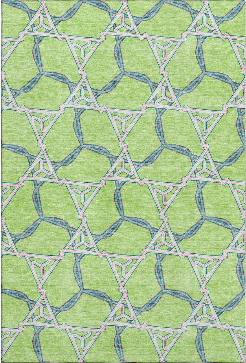 Lime Green Teal And Ivory Geometric Washable Area Rug With UV Protection Photo 1