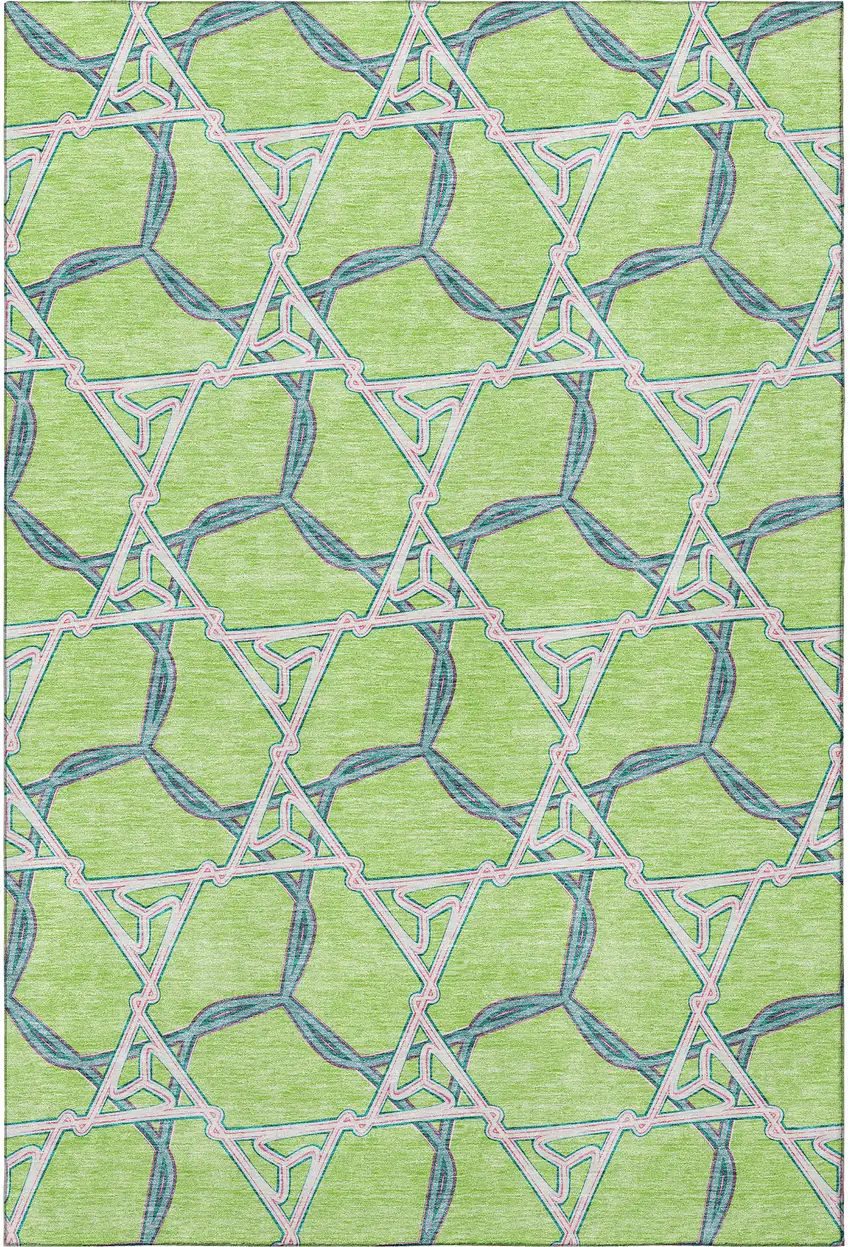 Lime Green Teal And Ivory Geometric Washable Area Rug With UV Protection Photo 3
