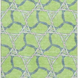 Photo of Lime Green Teal And Ivory Geometric Washable Area Rug With UV Protection