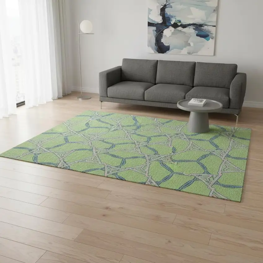 Lime Green Teal And Ivory Geometric Washable Area Rug With UV Protection Photo 2