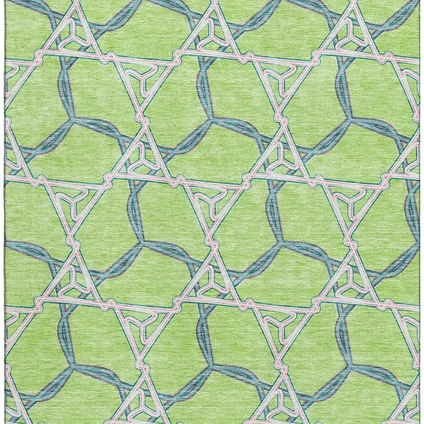Lime Green Teal And Ivory Geometric Washable Area Rug With UV Protection Photo 3