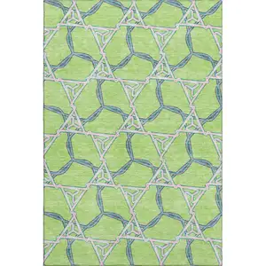 Photo of Lime Green Teal And Ivory Geometric Washable Area Rug With UV Protection