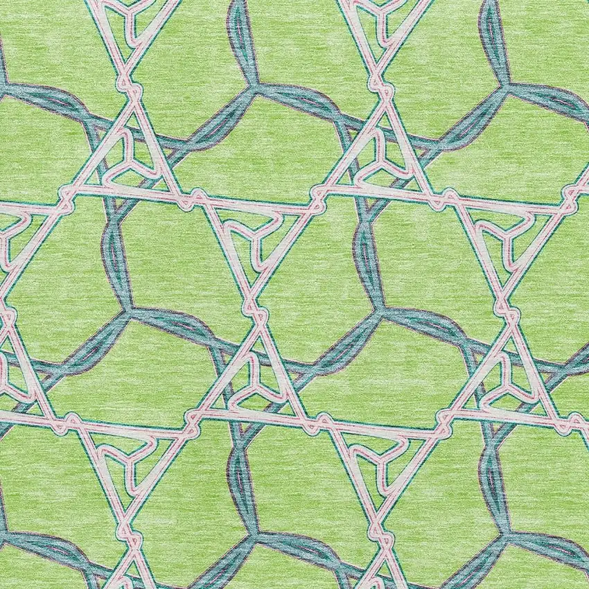 Lime Green Teal And Ivory Geometric Washable Area Rug With UV Protection Photo 2