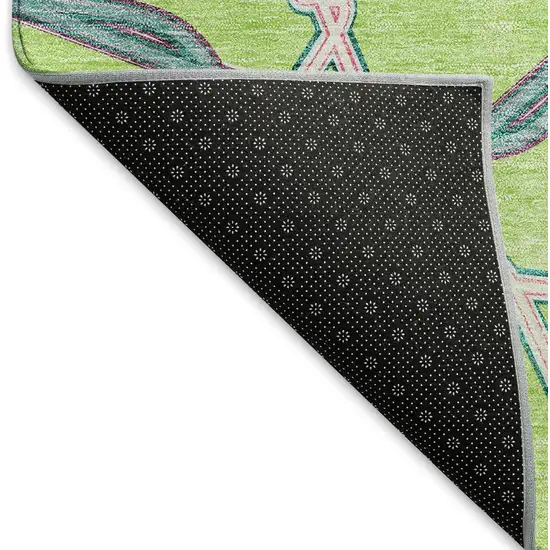 Lime Green Teal And Ivory Geometric Washable Area Rug With UV Protection Photo 7