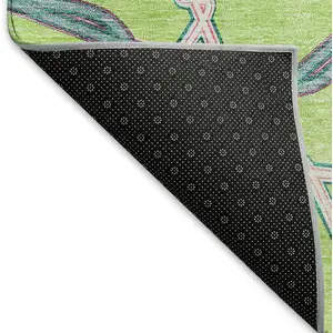 Photo of Lime Green Teal And Ivory Geometric Washable Area Rug With UV Protection