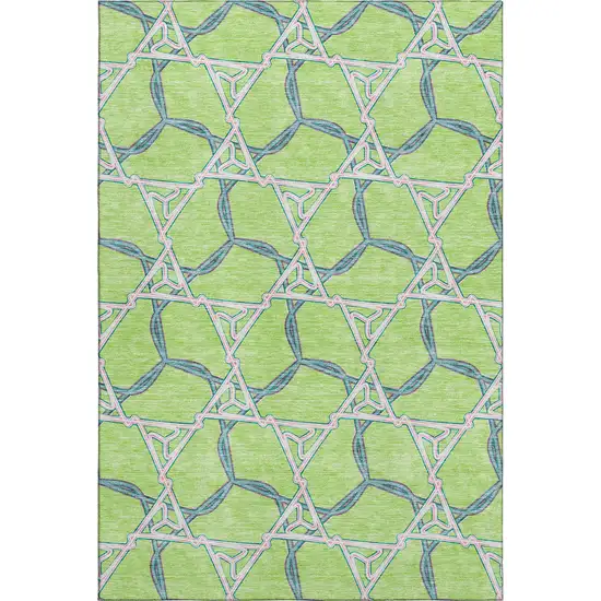 Lime Green Teal And Ivory Geometric Washable Area Rug With UV Protection Photo 1