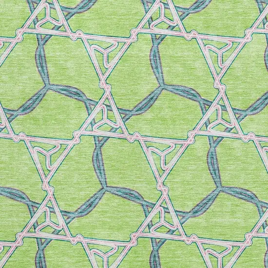 Lime Green Teal And Ivory Geometric Washable Area Rug With UV Protection Photo 2