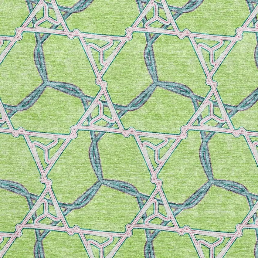 Lime Green Teal And Ivory Geometric Washable Area Rug With UV Protection Photo 2