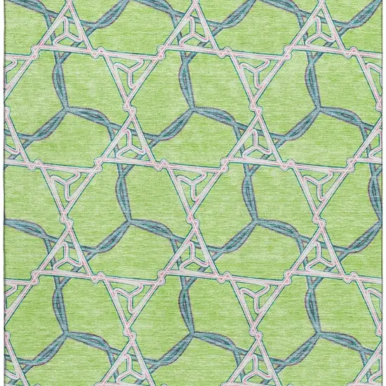 Lime Green Teal And Ivory Geometric Washable Area Rug With UV Protection Photo 3