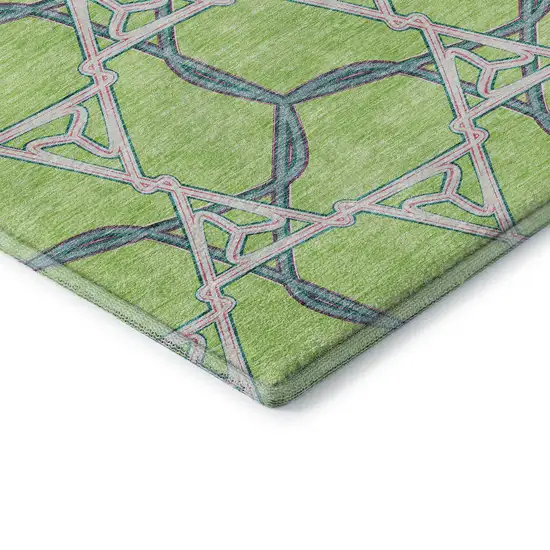 Lime Green Teal And Ivory Geometric Washable Area Rug With UV Protection Photo 7
