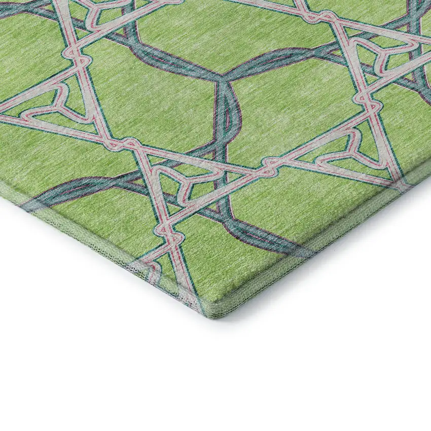 Lime Green Teal And Ivory Geometric Washable Area Rug With UV Protection Photo 7