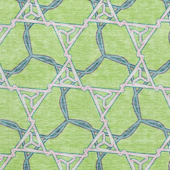 Lime Green Teal And Ivory Geometric Washable Area Rug With UV Protection Photo 2