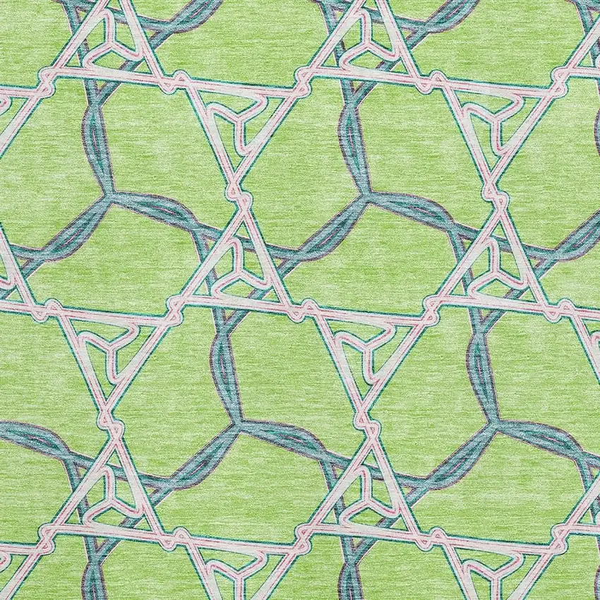 Lime Green Teal And Ivory Geometric Washable Area Rug With UV Protection Photo 2