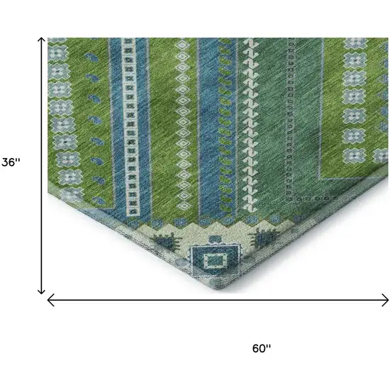 Lime Green Teal And Ivory Tribal Washable Area Rug With UV Protection Photo 9