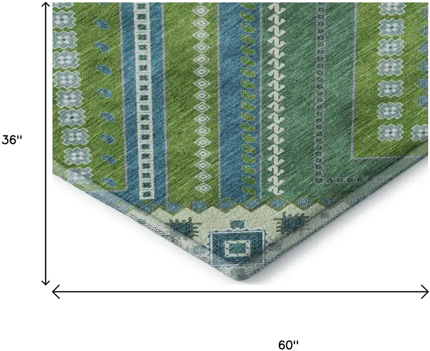 Lime Green Teal And Ivory Tribal Washable Area Rug With UV Protection Photo 9