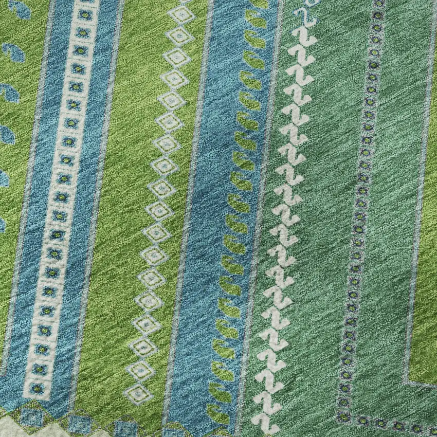 Lime Green Teal And Ivory Tribal Washable Area Rug With UV Protection Photo 8
