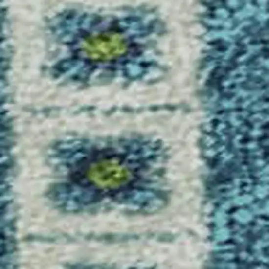 Lime Green Teal And Ivory Tribal Washable Area Rug With UV Protection Photo 2