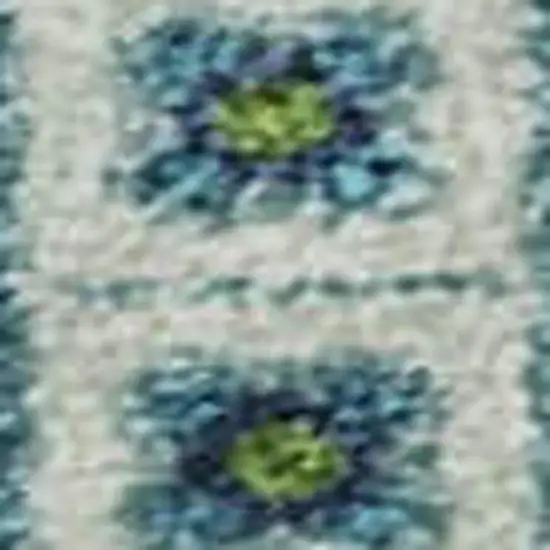 Lime Green Teal And Ivory Tribal Washable Area Rug With UV Protection Photo 2