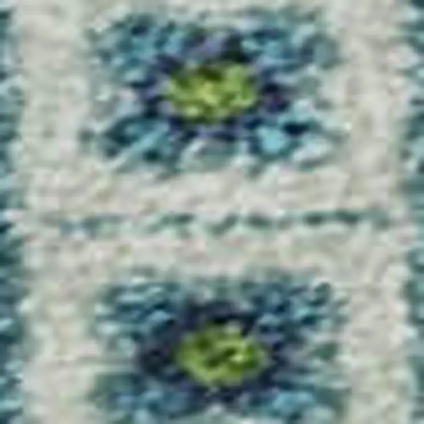 Lime Green Teal And Ivory Tribal Washable Area Rug With UV Protection Photo 2