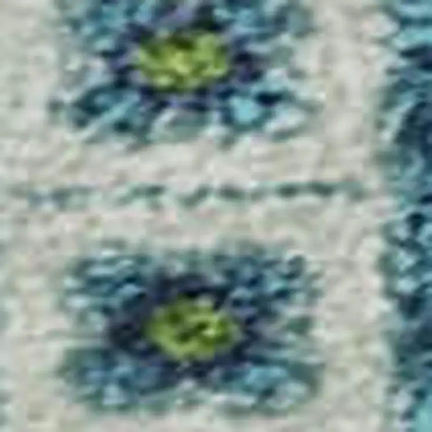 Lime Green Teal And Ivory Tribal Washable Area Rug With UV Protection Photo 2