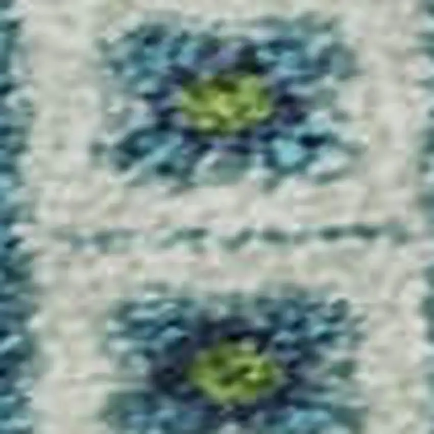 Lime Green Teal And Ivory Tribal Washable Area Rug With UV Protection Photo 2