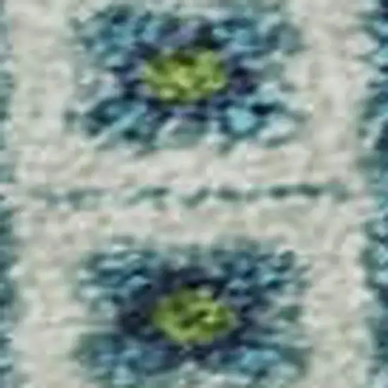 Lime Green Teal And Ivory Tribal Washable Area Rug With UV Protection Photo 2