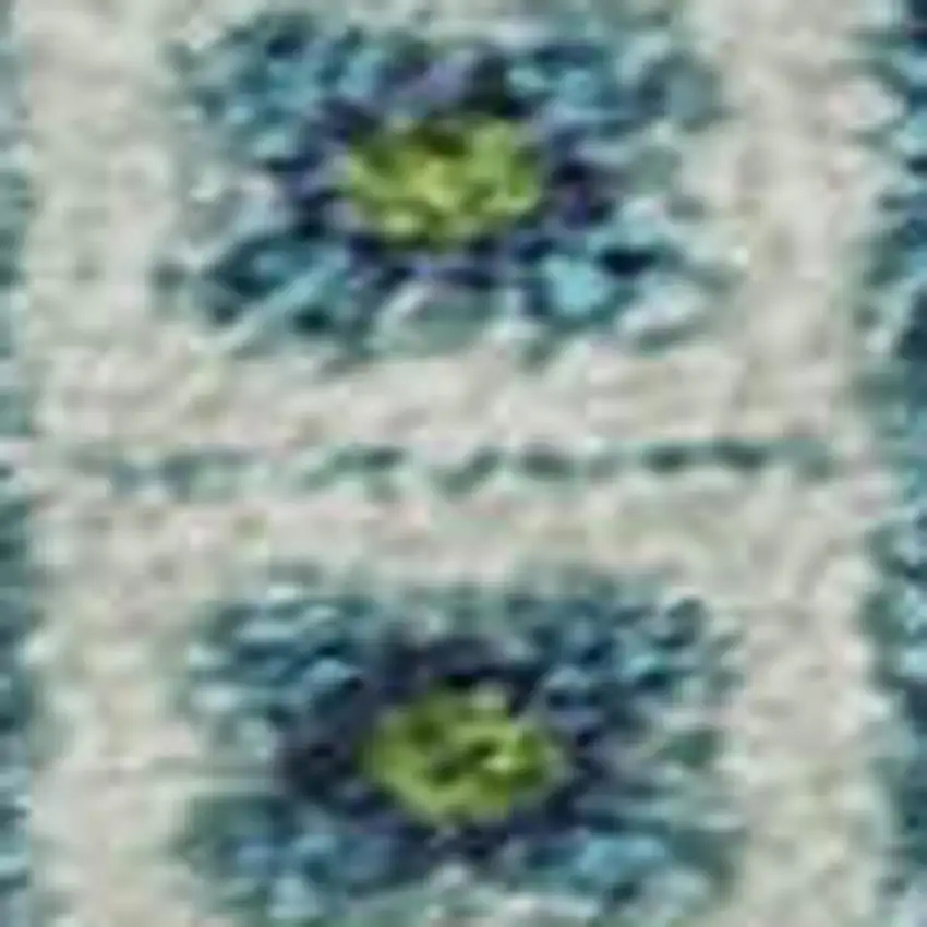 Lime Green Teal And Ivory Tribal Washable Area Rug With UV Protection Photo 2