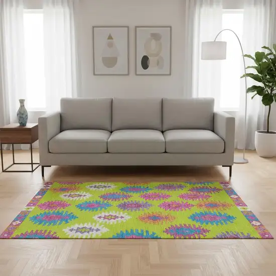 Lime Green Teal And Purple Southwestern Washable Area Rug With UV Protection Photo 2