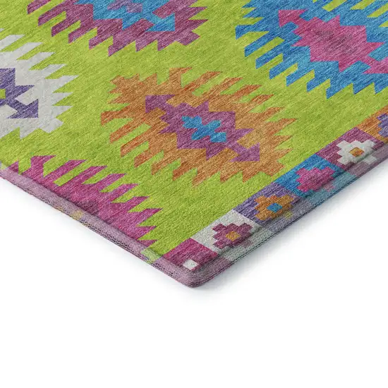 Lime Green Teal And Purple Southwestern Washable Area Rug With UV Protection Photo 7