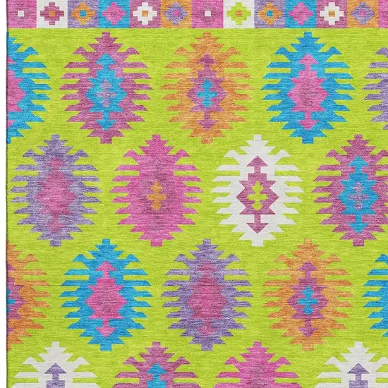 Lime Green Teal And Purple Southwestern Washable Area Rug With UV Protection Photo 3