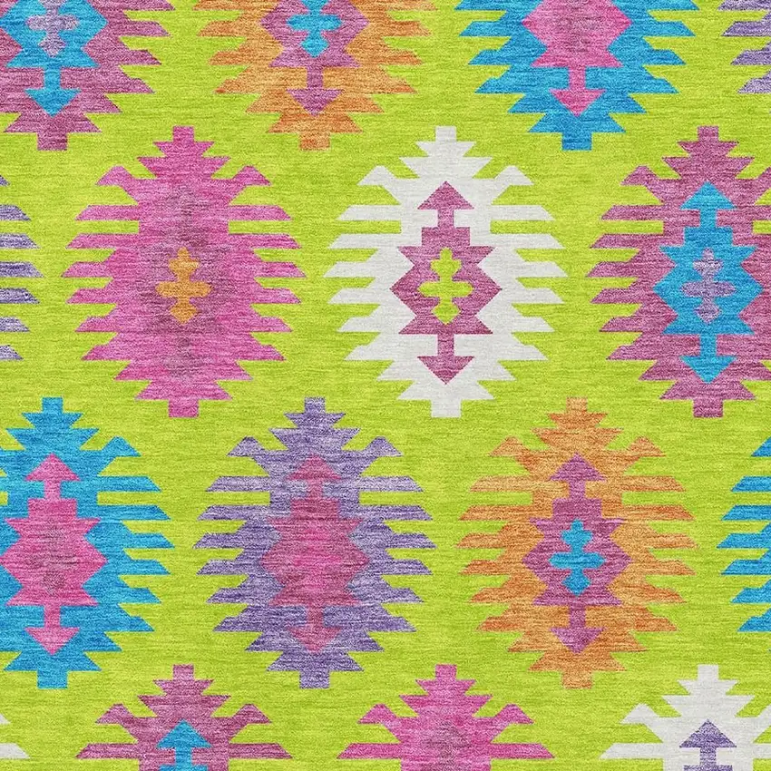 Lime Green Teal And Purple Southwestern Washable Area Rug With UV Protection Photo 2