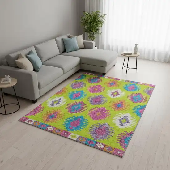 Lime Green Teal And Purple Southwestern Washable Area Rug With UV Protection Photo 2