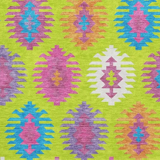 Lime Green Teal And Purple Southwestern Washable Area Rug With UV Protection Photo 2