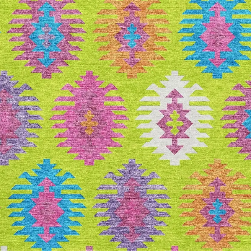 Lime Green Teal And Purple Southwestern Washable Area Rug With UV Protection Photo 2