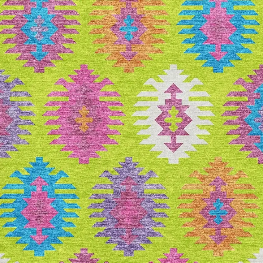 Lime Green Teal And Purple Southwestern Washable Area Rug With UV Protection Photo 2
