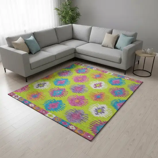 Lime Green Teal And Purple Southwestern Washable Area Rug With UV Protection Photo 2