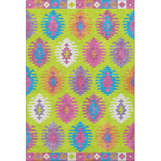 Lime Green Teal And Purple Southwestern Washable Area Rug With UV Protection Photo 3